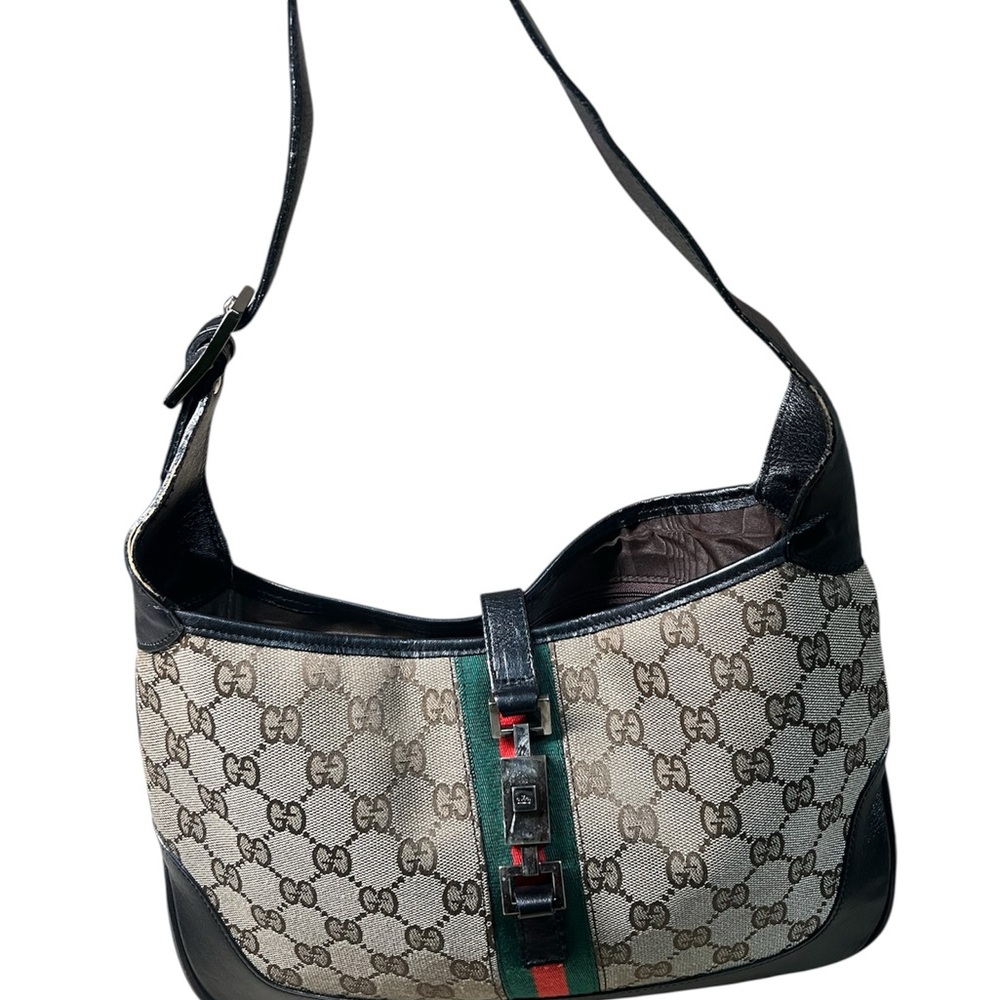 Vintage monogram Gucci Black and Beige Shoulder Bag